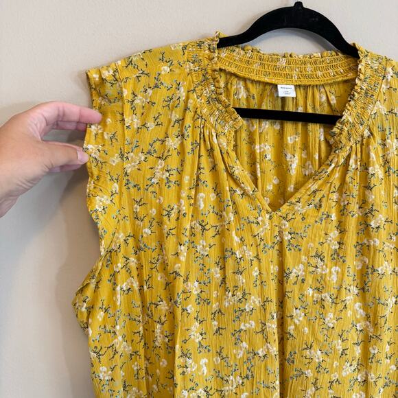 Old Navy Womens Yellow Floral Print V-Neck Flutter Short Sleeve Blouse Top XXL - Picture 2 of 6